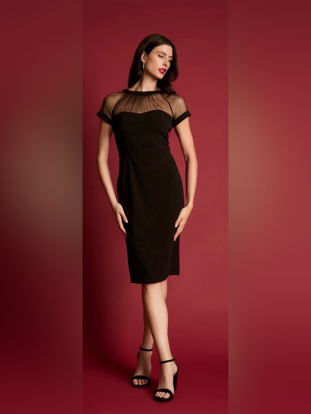 Maggy London Black Midi Dress with Sheer Accents